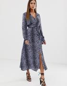 Asos Design Wrap Front Midi Dress In Leopard Print-multi