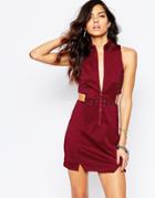 The Laden Showroom X Rok & Rebelle Mini Dress With Eyelet And Jumpring Detail - Wine