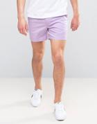 Asos Slim Shorter Chino Shorts In Light Purple - Purple