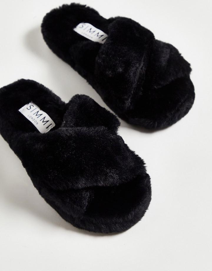Simmi London Alice Fluffy Slippers In Black
