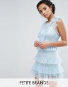 True Decadence Petite Floral And Dotty Mesh Ruffle Hem Dress - Blue