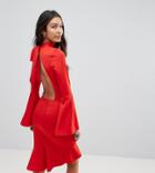 Oh My Love Tall Pephem Midi Dress With Flare Sleeve - Red