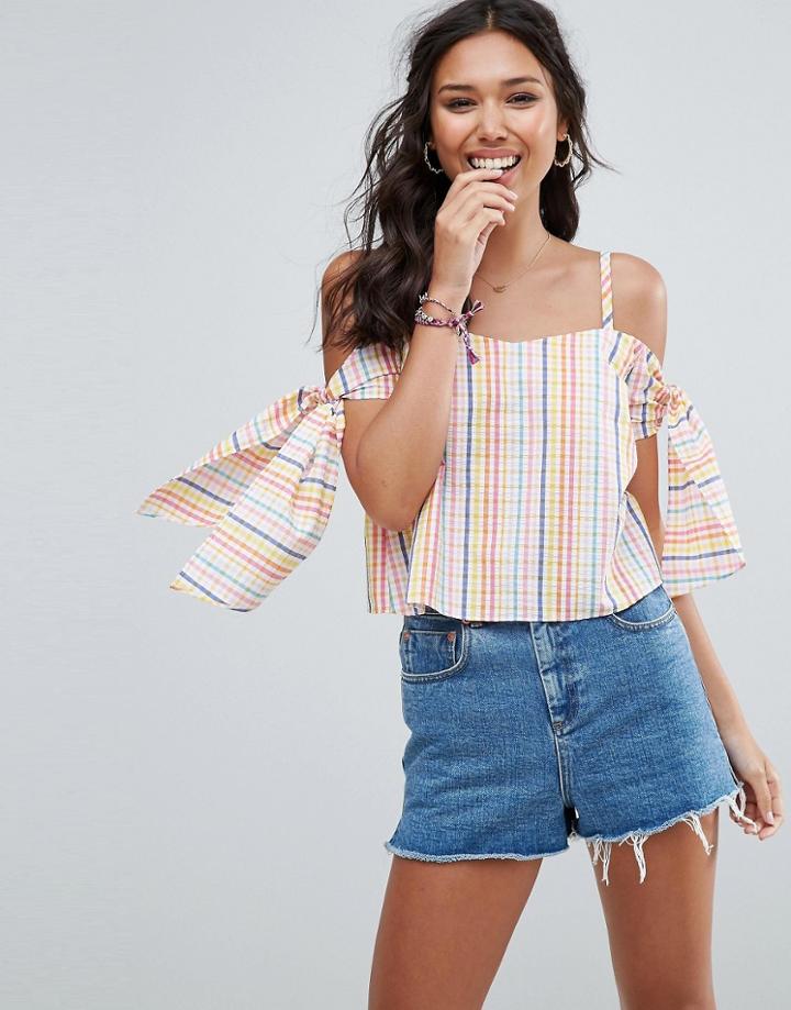 Asos Cold Shoulder Top Seersucker Multi Gingham - Multi