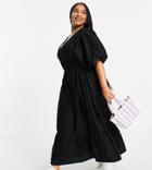 Asos Design Curve Cotton Poplin Shirred Bodice Maxi Dress In Black