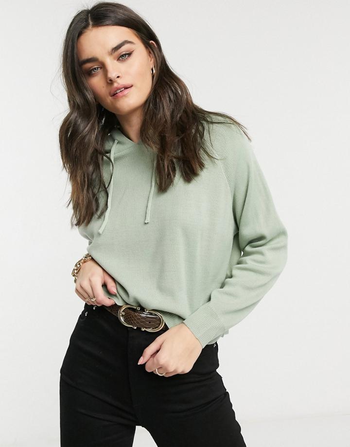 Ax Paris Premium Knitted Hoodie In Sage Green