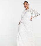 Asos Edition Curve Olivia Lace Flutter Sleeve Wedding Dress-white