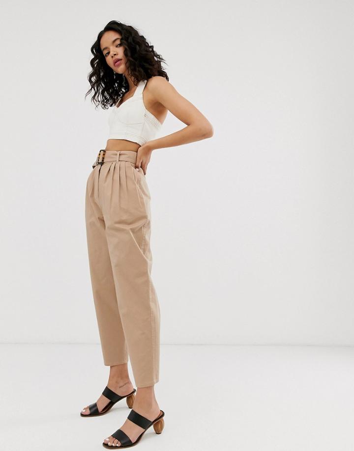 Asos Design Belted Peg Pants With Tortoiseshell Buckle