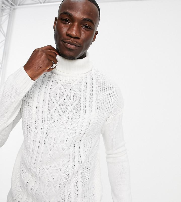 Another Influence Tall Funnel Neck Cable Sweater In White