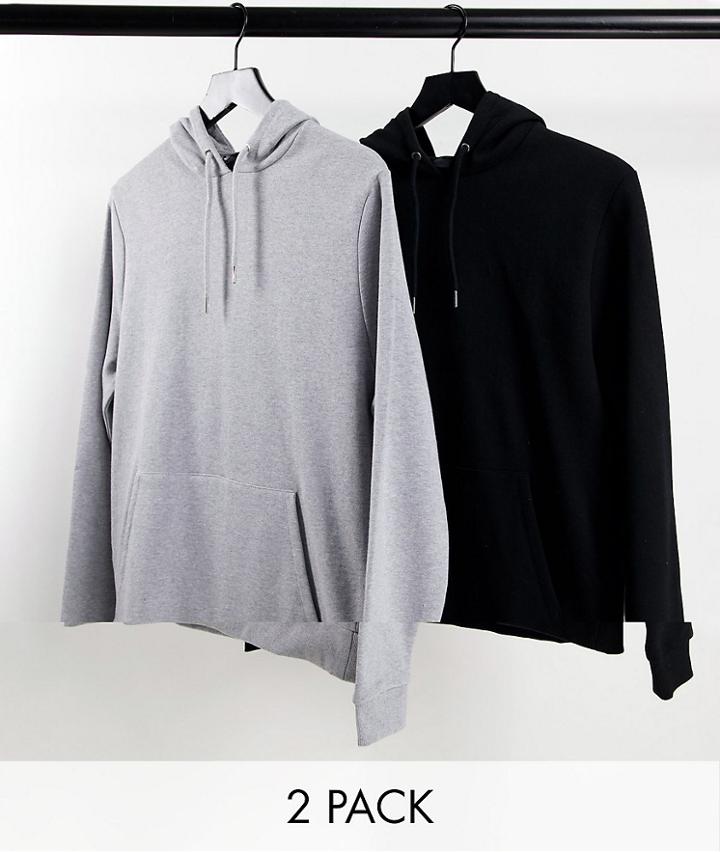 Asos Design Organic Hoodie 2 Pack In Black / Gray Heather Save-multi