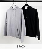 Asos Design Organic Hoodie 2 Pack In Black / Gray Heather Save-multi