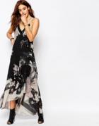 Religion Strappy Maxi Dress With V Line Neck And Water Tie Die Print - Jet Black