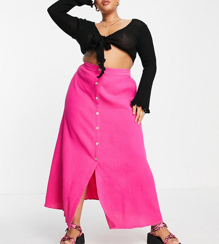 Lola May Plus Button-up Maxi Skirt In Pink