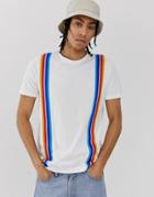 Asos Design T-shirt With Vertical Rainbow Taping-white