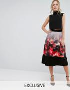 Closet Printed Midi Skirt With Border Hem - Multi