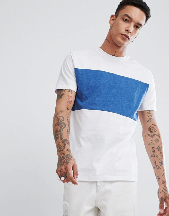 Asos Relaxed Fit Color Block T-shirt With Ringer Neck - White