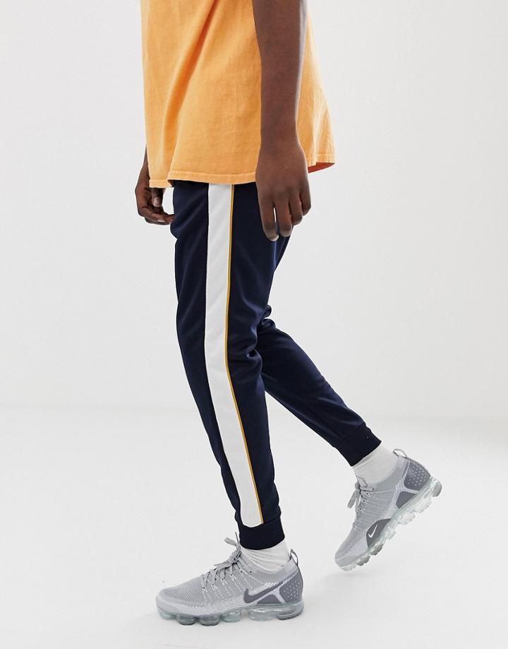 Pull & Bear Sweatpants With Side Stripe In Navy - Navy