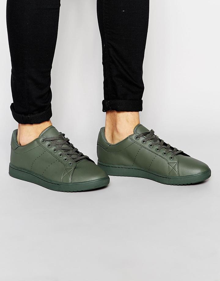 Asos Lace Up Sneakers In Khaki - Khaki