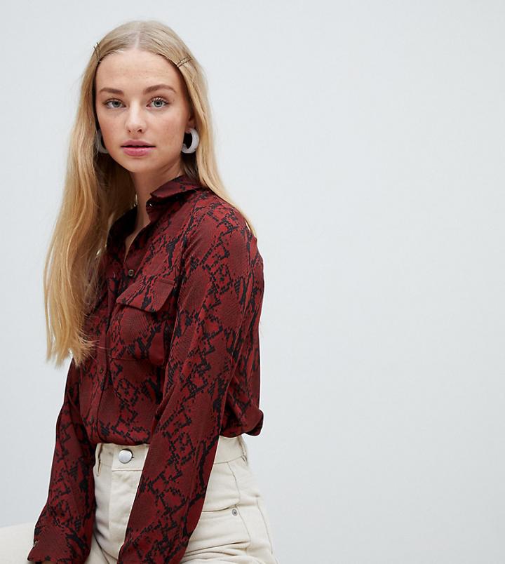 New Look Patch Pocket Shirt In Animal Print - Red