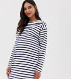 Asos Design Maternity Sweat Dress In Stripe With Long Sleeves-multi