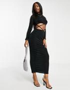 Asos Design Cut Out Long Sleeve Maxi Dress In Black