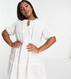 Vero Moda Curve Organic Cotton Tie Neck Mini Smock Dress In White