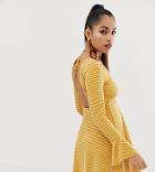 Asos Design Petite Open Back Mini Skater Dress With Faux Tortoiseshell Detail In Rib Stripe-multi