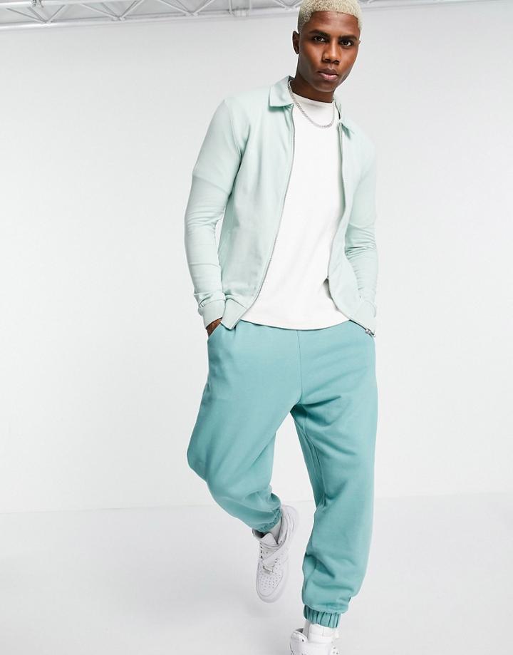 Asos Design Muscle Jersey Harrington Jacket In Mint Green-grey