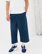 Asos White Cropped Wide Pants In Midnight Navy Heavyweight Twill - Blue
