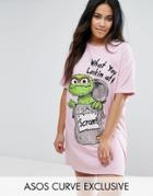 Asos Curve Sesame Street Oscar The Grouch Sleep Tee - Pink