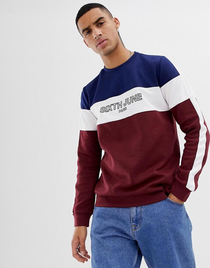 Sixth June Sweatshirt In Navy With Cut And Sew Logo