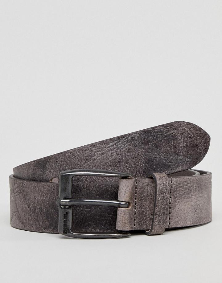 Diesel Textured Leather Belt In Gray - Navy