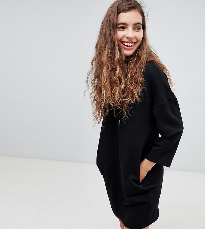 Monki Hooded Sweat Dress In Black
