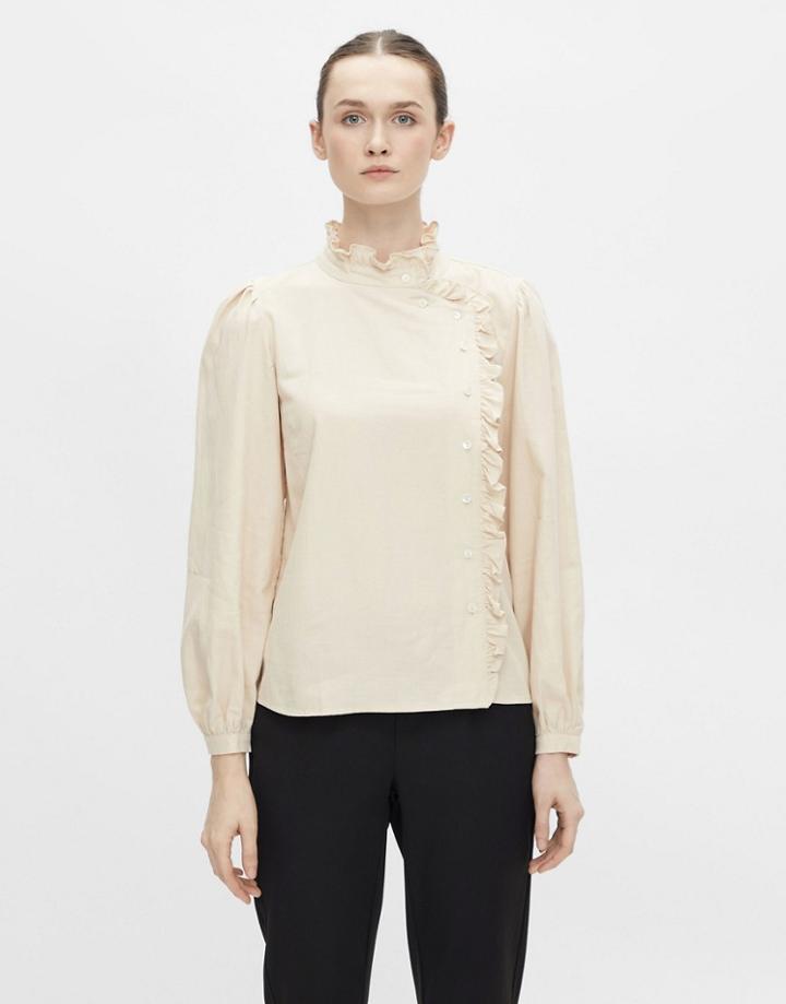 Object Long Sleeve Button Front Blouse In Cream-white