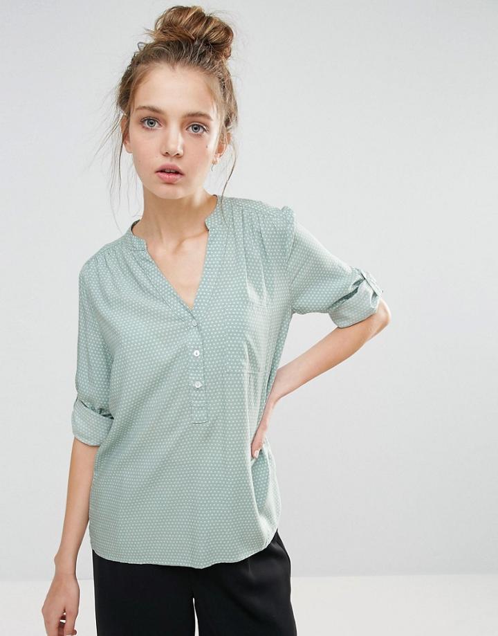 B.young Collarless 3/4 Sleeve Shirt - Green