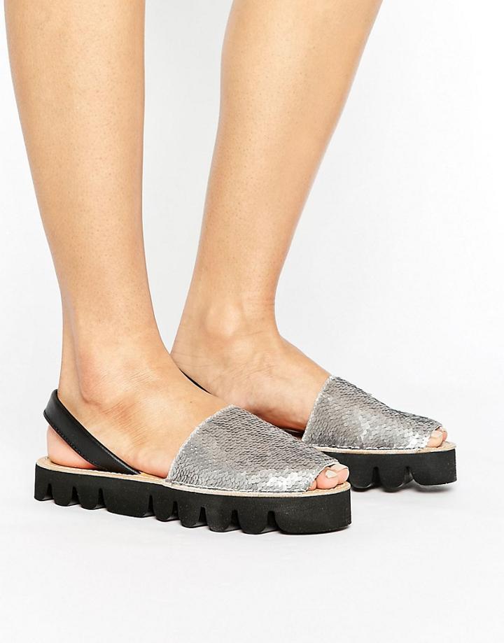 Park Lane Sequin Flat Sandal - Silver