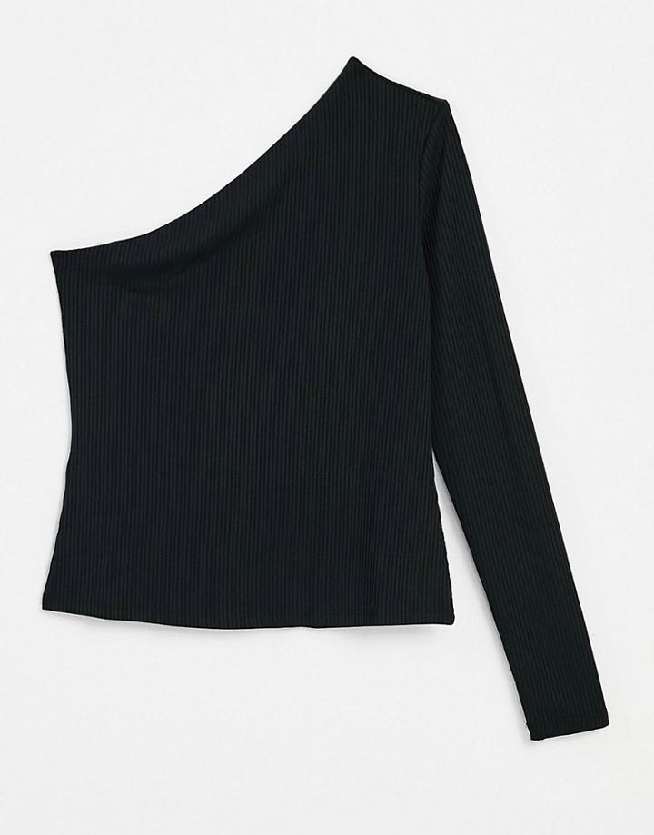 Mango Recycled Polyester Asymetric Ribbed T-shirt In Black
