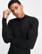 Asos Design Muscle Fit Long Sleeve Jersey Turtleneck In Black