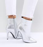 New Look Wide Fit Metallic Heeled Ankle Boot - Silver