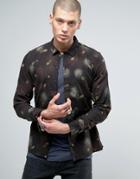 Allsaints Shirt In Slim Fit With All Over Feather Print - Black