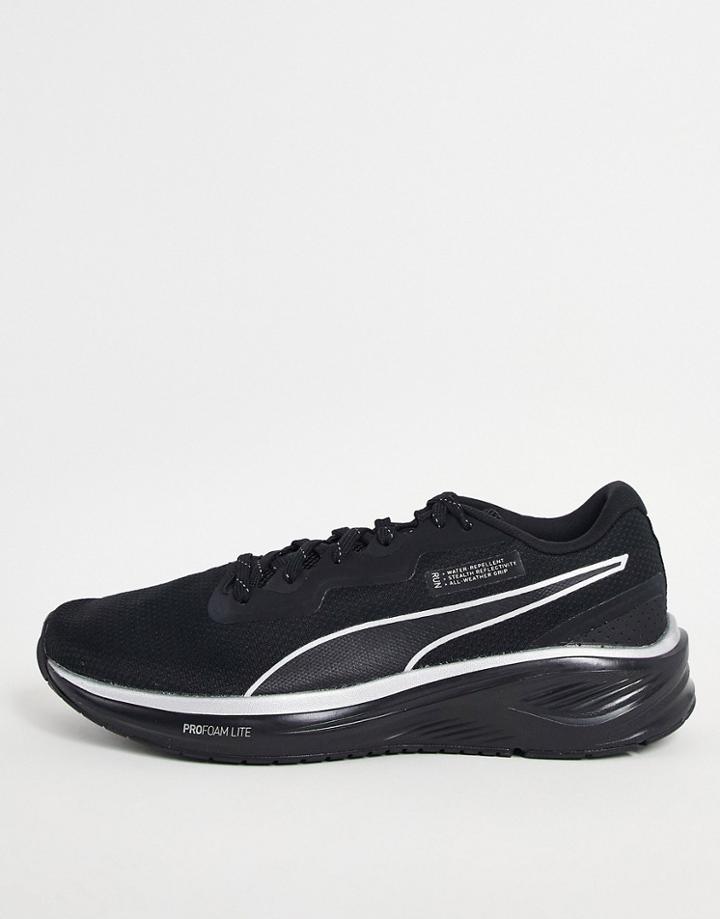 Puma Aviator Wtr Running Sneakers In Black And Silver