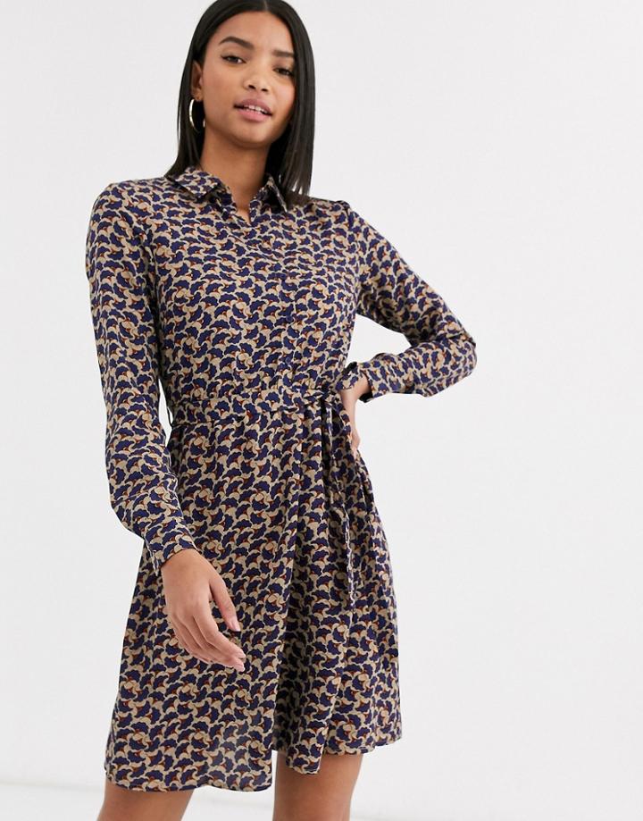 Vila Leaf Print High Neck Dress-multi