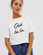 Asos Design Cropped T-shirt With Oh La La Print - White