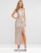 Club L Patterned Sequin Maxi Dress With Fishtail - Gold