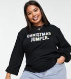 Threadbare Plus Christmas Multicolored Printed Sweater In Black