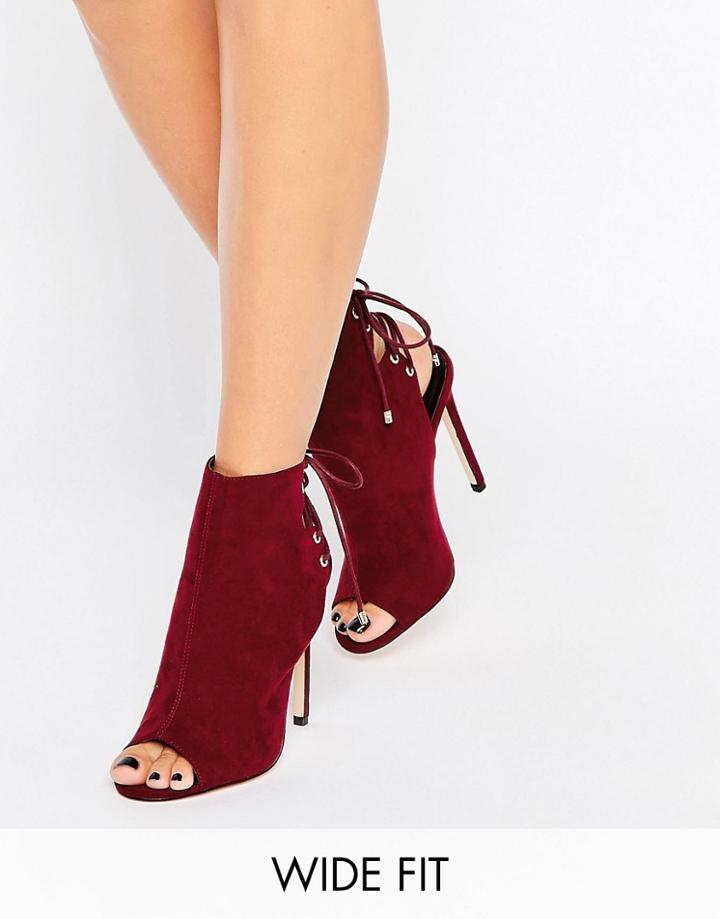 Asos Elevate Wide Fit Lace Up Heeled Boots - Red