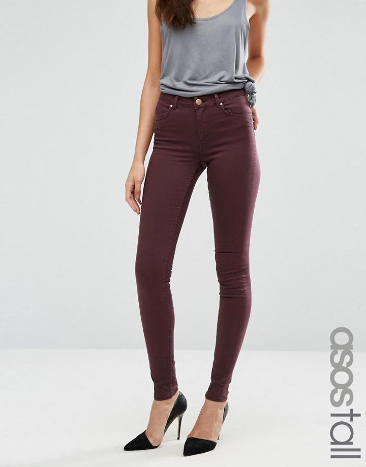 Asos Tall Lisbon Mid Rise Jeans In Blackened Oxblood - Red