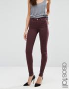 Asos Tall Lisbon Mid Rise Jeans In Blackened Oxblood - Red