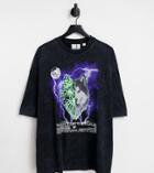 Collusion Oversized T-shirt With Wolf Print In Black Acid Wash