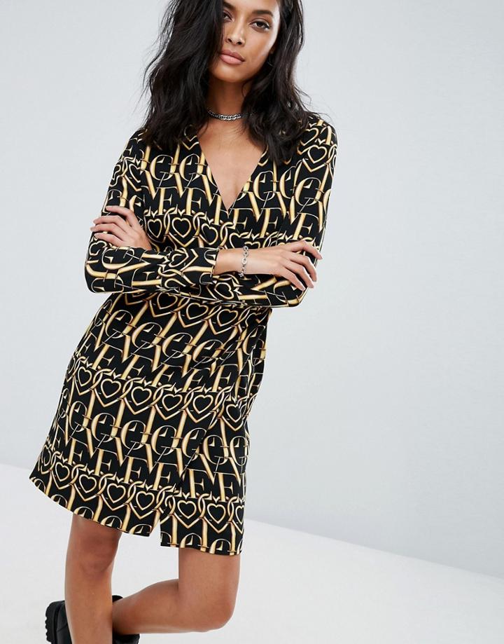 Love Moschino Ornate Printed Long Sleeved Dress - Black