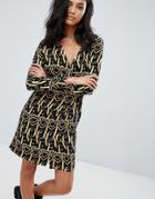 Love Moschino Ornate Printed Long Sleeved Dress - Black